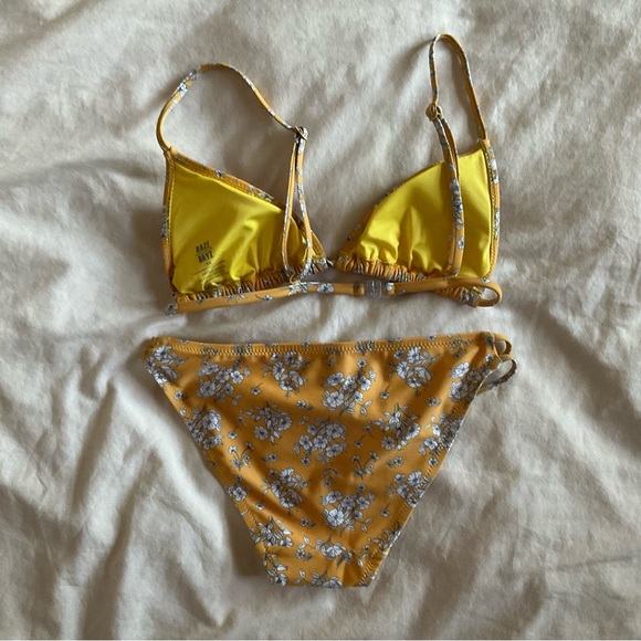 Daze Dayz Canary Yellow Floral String Bikini Top and Bikini Bottom - Picture 2 of 4